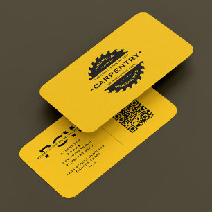Carpenter Construction Contractor Bright Yellow Business Card
