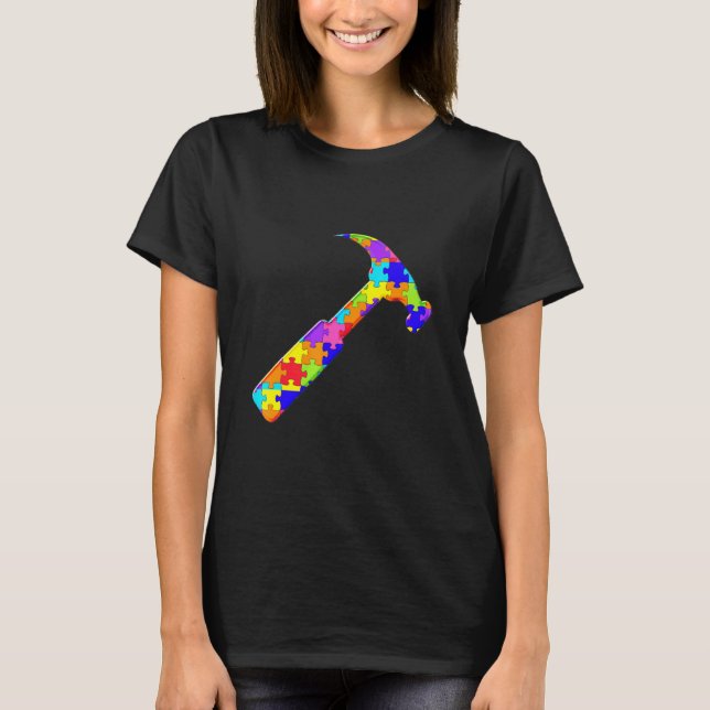 Carpenter Hammer Jigsaw Autism Puzzle T-Shirt (Front)