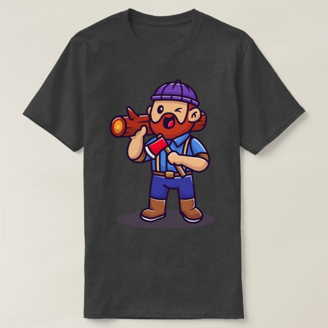 Carpenter Holding Axe And Wood Cartoon T-Shirt (Design Front)