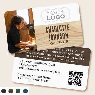 Carpenter Photo Logo Rustic Woodgrain Brown Modern Business Card