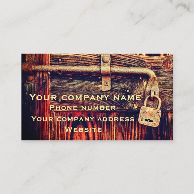 Carpenter Rustic wood antique brass lock Business Card (Front)