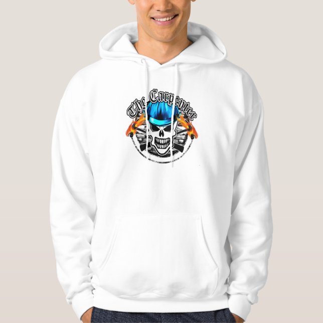 Carpenter Skull and Blue Hard Hat Hoodie (Front)