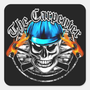 Carpenter Skull and Blue Hard Hat Square Sticker
