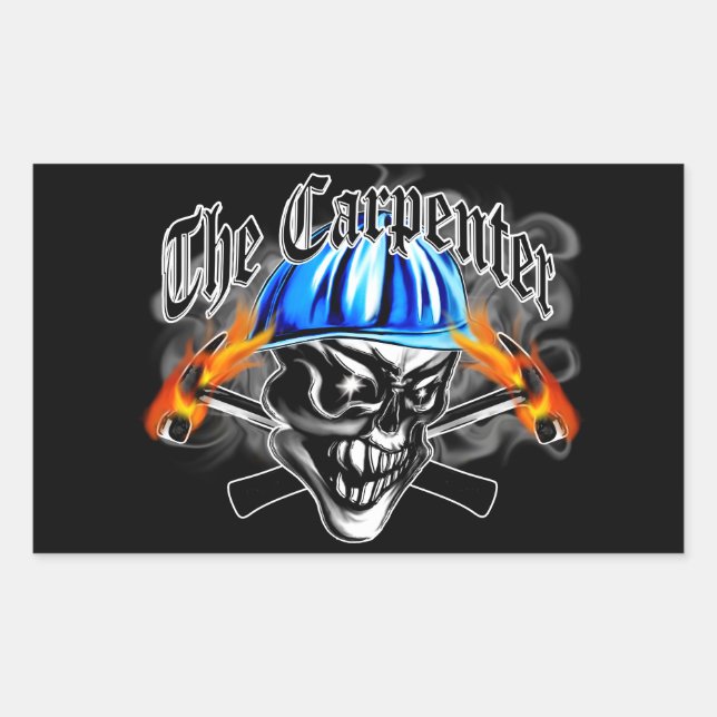 Carpenter Skull with Hard Hat: The Carpenter Rectangular Sticker (Front)