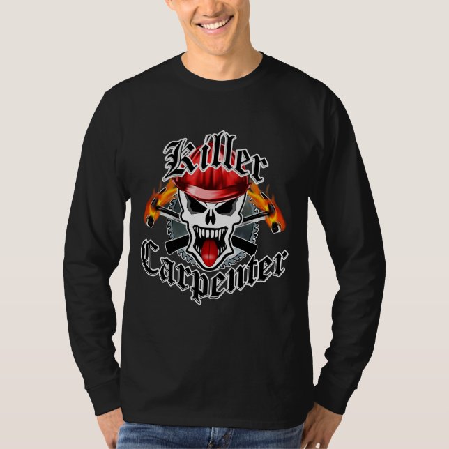 Carpenter Skull With Red Hard Hat T-Shirt (Front)