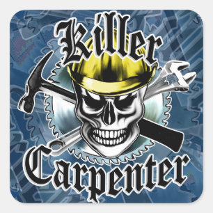 Carpenter Skull with Yellow Hard: Killer Carpenter Square Sticker