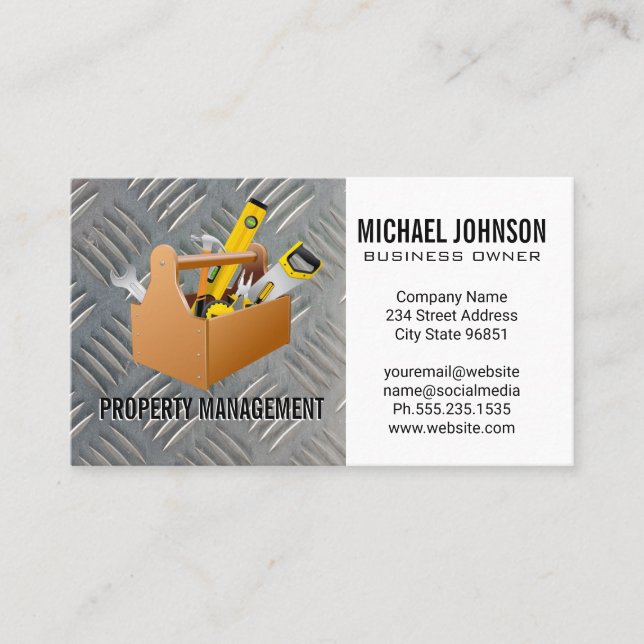 Carpenter Tool Box | Steel Plate Pattern Business Card (Front)