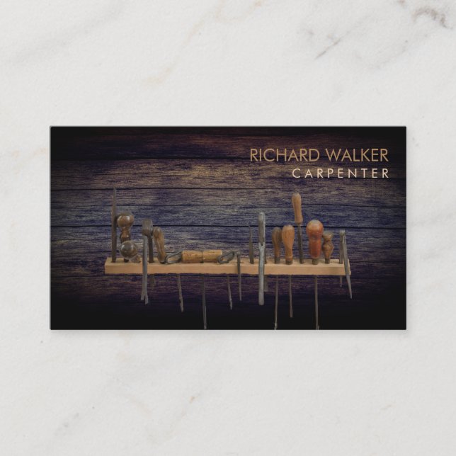 Carpenter Tools  Professional Rustic Wood Business Card (Front)