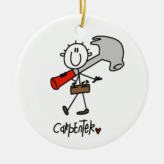 Carpenter With Hammer Ceramic Tree Decoration (Front)