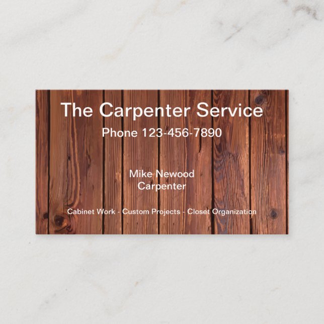 Carpenter Wood Background Business Card (Front)