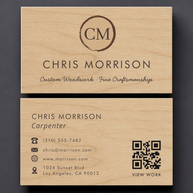 Carpenter Wood QR Code Professional Business Card (Creator Uploaded)