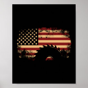 Carpenter Woodworking American Flag Vintage Poster