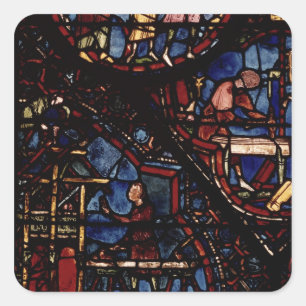 Carpenters at work, from the Life of St. Square Sticker