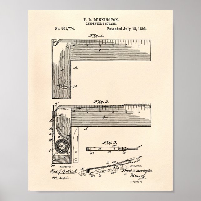 Carpenter's Square 1893 Patent Art Old Peper Poster (Front)