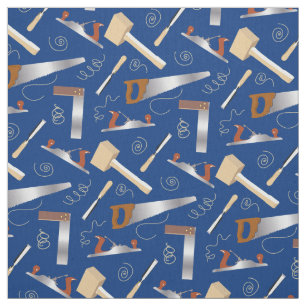 Carpenter's Tools Woodworking Toolkit on Blue Fabric