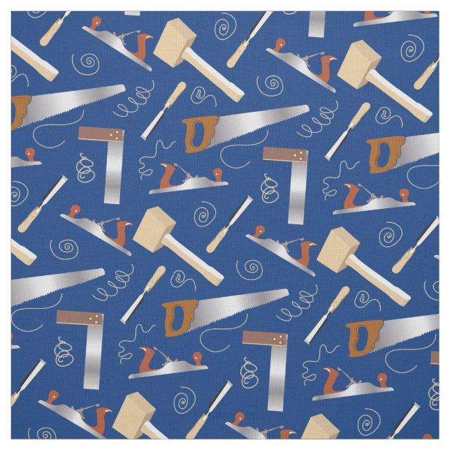Carpenter's Tools Woodworking Toolkit on Blue Fabric (Swatch)