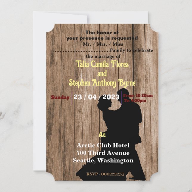 Carpenter's wedding Invitation (Front)