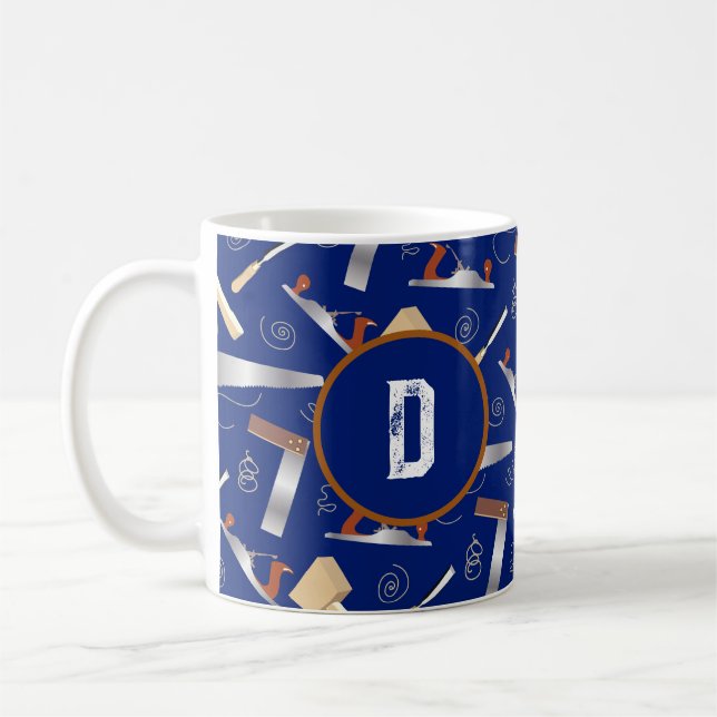 Carpenter's Woodworking Tools Monogram Coffee Mug (Left)