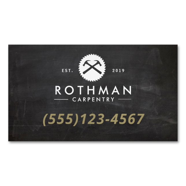 Carpentry Hammer and Saw Construction Business Car Magnetic Business Card (Front)