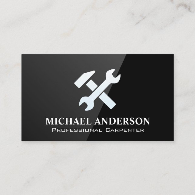 Carpentry Hand Tools | Black Gloss Business Card (Front)