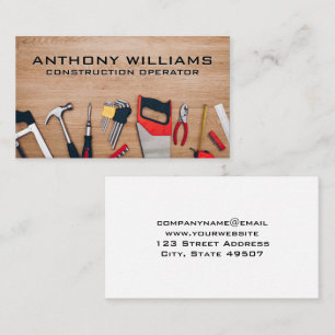 Carpentry Hardware Tools on Wooden Table Business Card