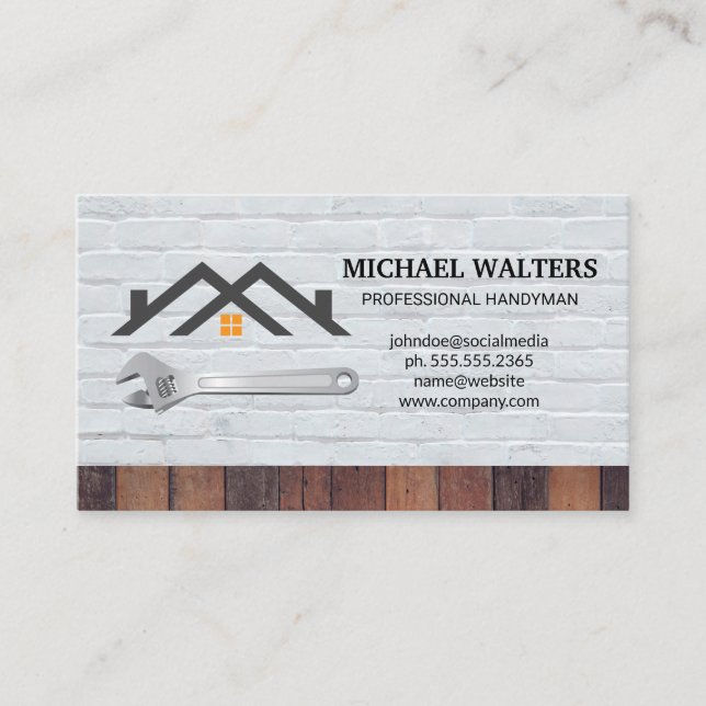 Carpentry Hardware Tools | Wood Brick Wall Business Card (Front)