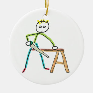 Carpentry Stickman Ceramic Ornament