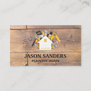 Carpentry Tools and Home Icon   Wood Business Card