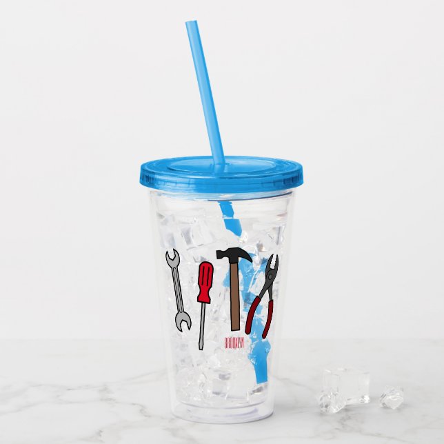 Carpentry tools cartoon illustration  acrylic tumbler (Front Ice)