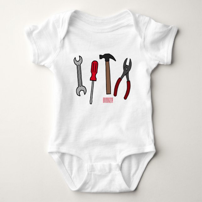 Carpentry tools cartoon illustration  baby bodysuit (Front)