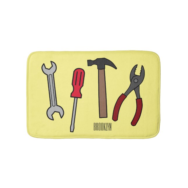 Carpentry tools cartoon illustration  bath mat (Front)
