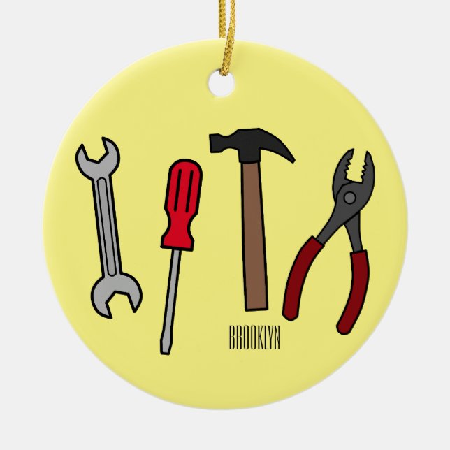 Carpentry tools cartoon illustration  ceramic ornament (Front)