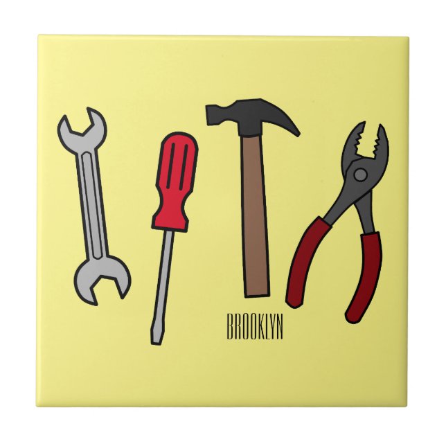 Carpentry tools cartoon illustration  ceramic tile (Front)