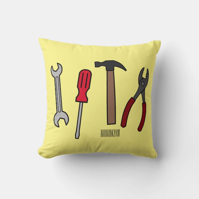 Carpentry tools cartoon illustration  cushion (Front)
