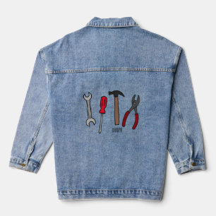 Carpentry tools cartoon illustration  denim jacket