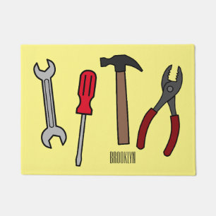 Carpentry tools cartoon illustration doormat