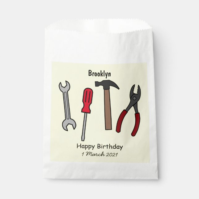 Carpentry tools cartoon illustration favour bag (Front)