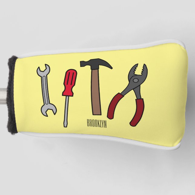 Carpentry tools cartoon illustration  golf head cover (Front)