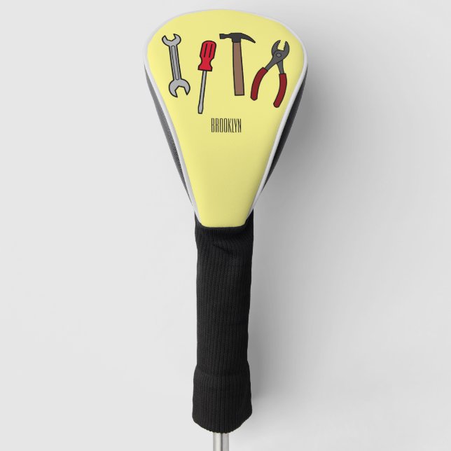 Carpentry tools cartoon illustration  golf head cover (Front)