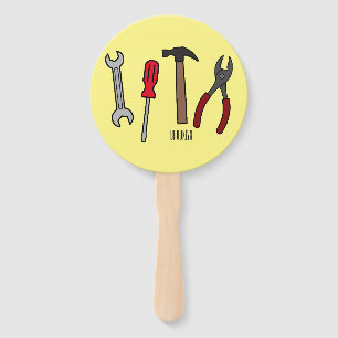 Carpentry tools cartoon illustration hand fan