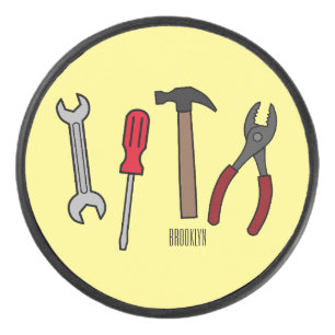 Carpentry tools cartoon illustration hockey puck
