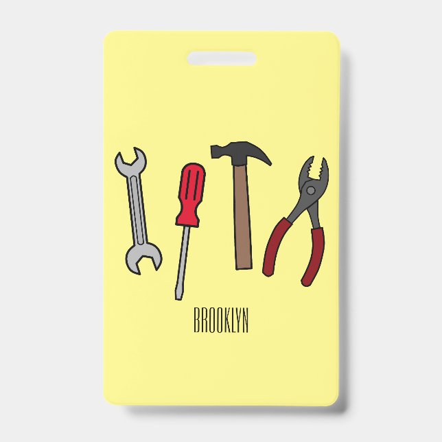 Carpentry tools cartoon illustration  ID badge (Front)