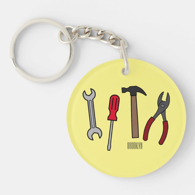 Carpentry tools cartoon illustration  key ring (Front)