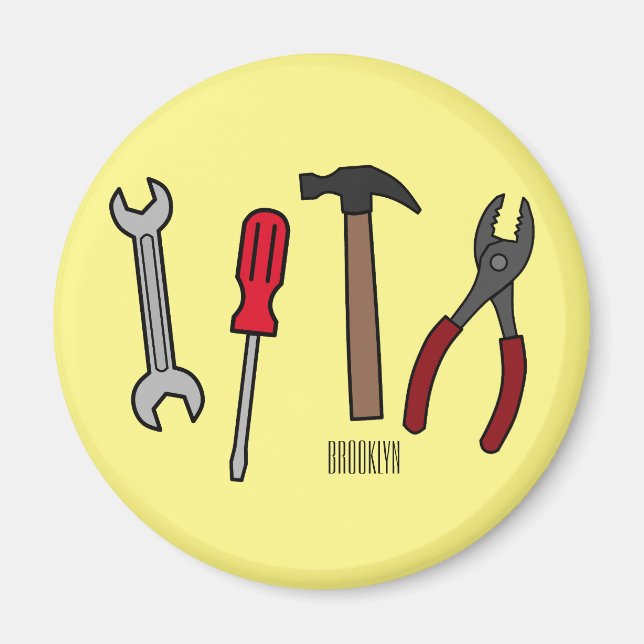 Carpentry tools cartoon illustration  magnet (Front)