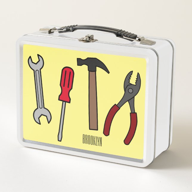 Carpentry tools cartoon illustration  metal lunch box (Front)