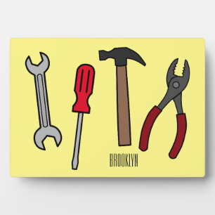 Carpentry tools cartoon illustration plaque
