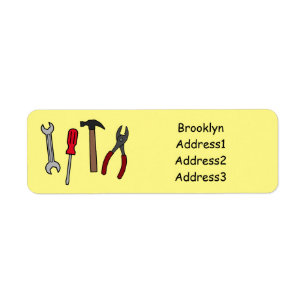 Carpentry tools cartoon illustration return address label