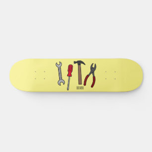 Carpentry tools cartoon illustration  skateboard