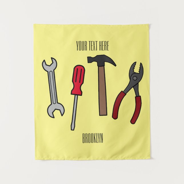 Carpentry tools cartoon illustration  tapestry (Front)