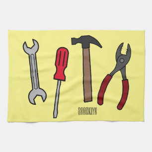 Carpentry tools cartoon illustration tea towel